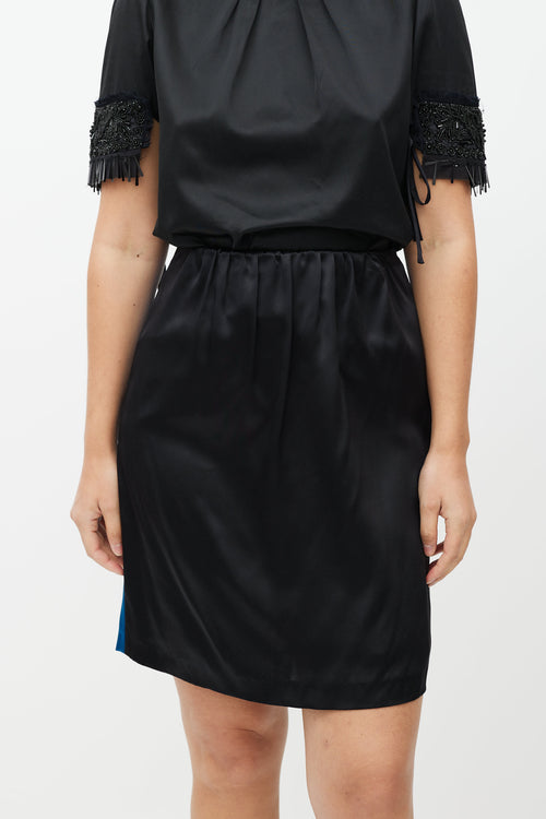 Dries Van Noten Black & Blue Stripe Silk Skirt