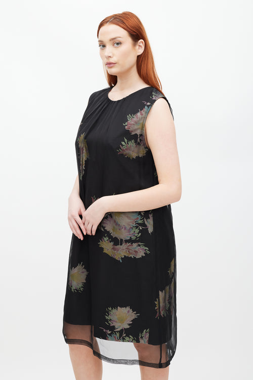 Dries Van Noten SS 2013 Black & Multicolour Silk Floral Sheer Dress