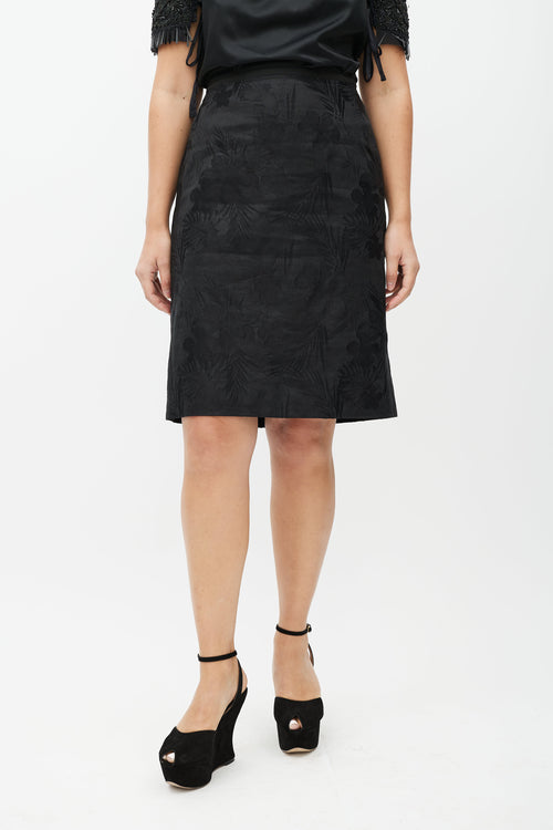 Dries Van Noten Black Floral Jacquard Skirt