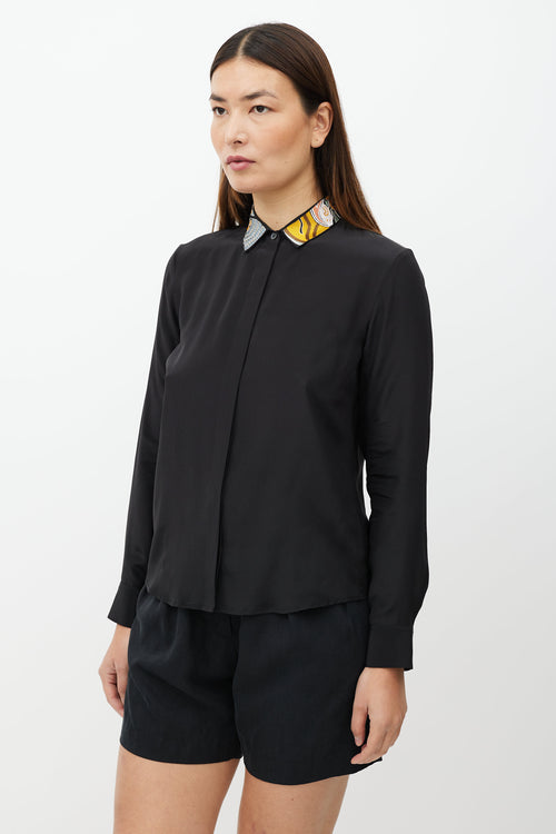 Dries Van Noten Black & Multicolour Embroider Collar Shirt