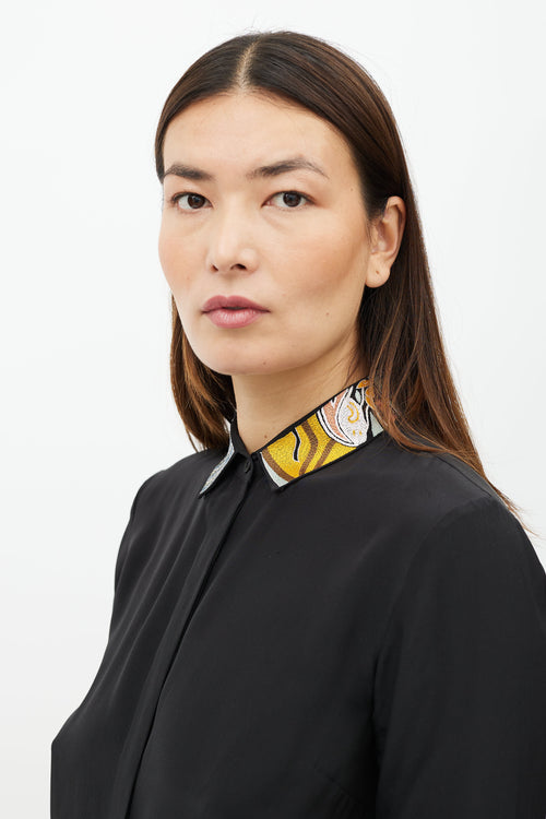 Dries Van Noten Black & Multicolour Embroider Collar Shirt