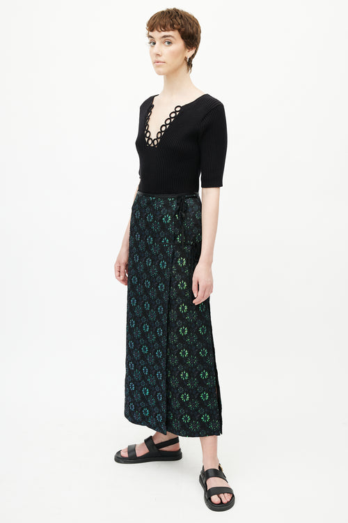 Dries Van Noten Black & Multicolour Floral Jacquard Wrap Skirt