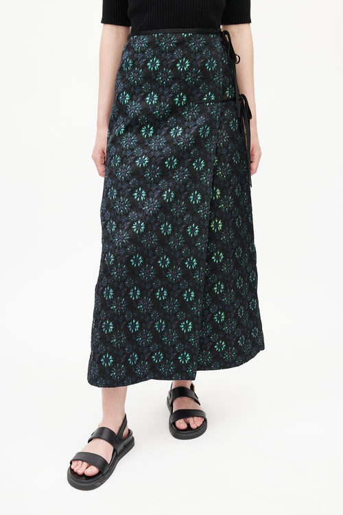 Dries Van Noten Black & Multicolour Floral Jacquard Wrap Skirt