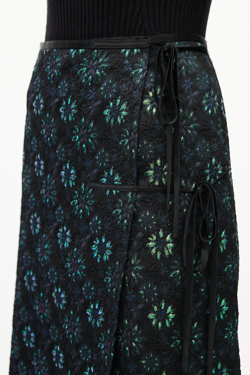 Dries Van Noten Black & Multicolour Floral Jacquard Wrap Skirt
