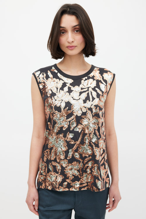 Dries Van Noten Black & Multicolour Floral Sequin Tank Top