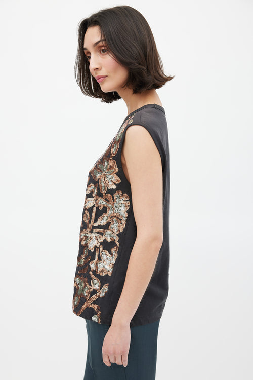 Dries Van Noten Black & Multicolour Floral Sequin Tank Top
