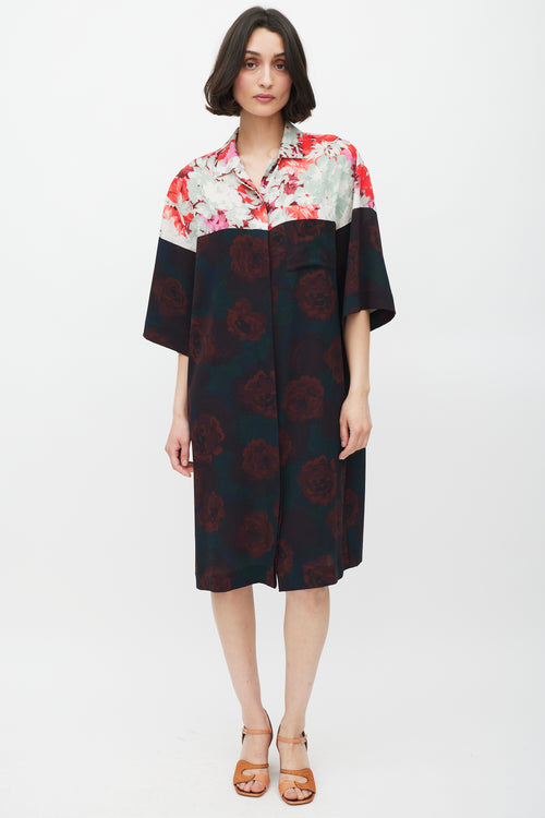Dries Van Noten Black & Multicolour Floral Shirt Dress
