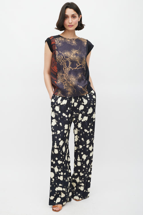 Dries Van Noten Black & Multicolour Silk Printed Panelled Top
