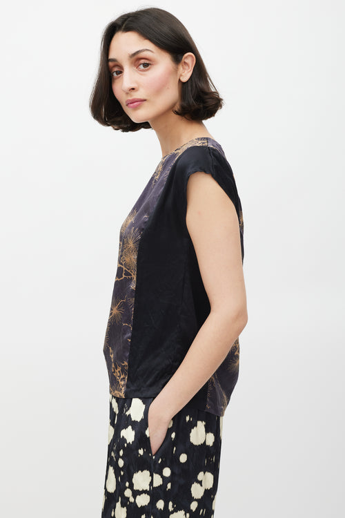 Dries Van Noten Black & Multicolour Silk Printed Panelled Top