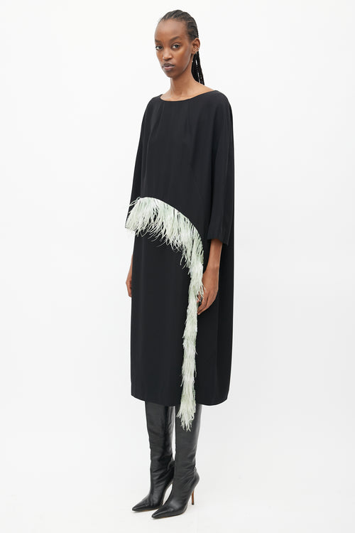 Dries Van Noten Black & Teal Cady Feather Dress