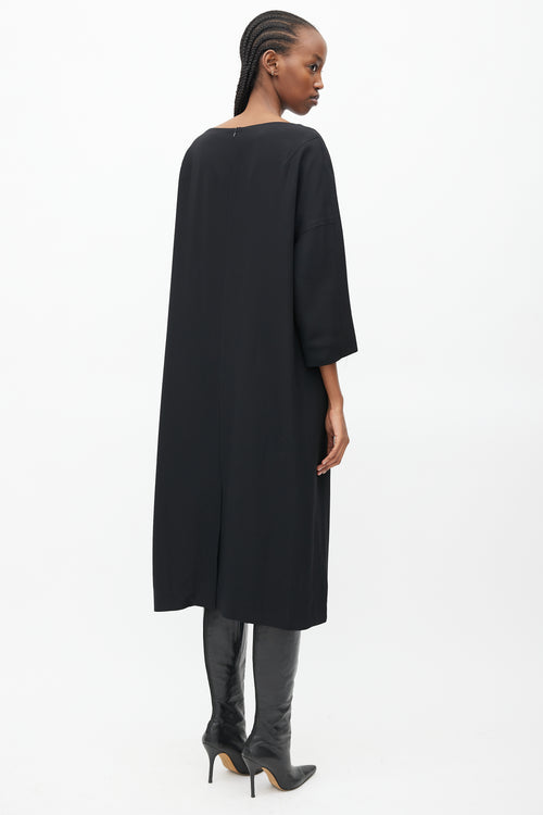 Dries Van Noten Black & Teal Cady Feather Dress