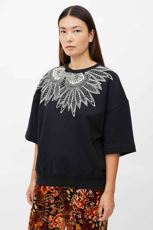 Dries Van Noten Black & White Floral Embroidered Sweatshirt