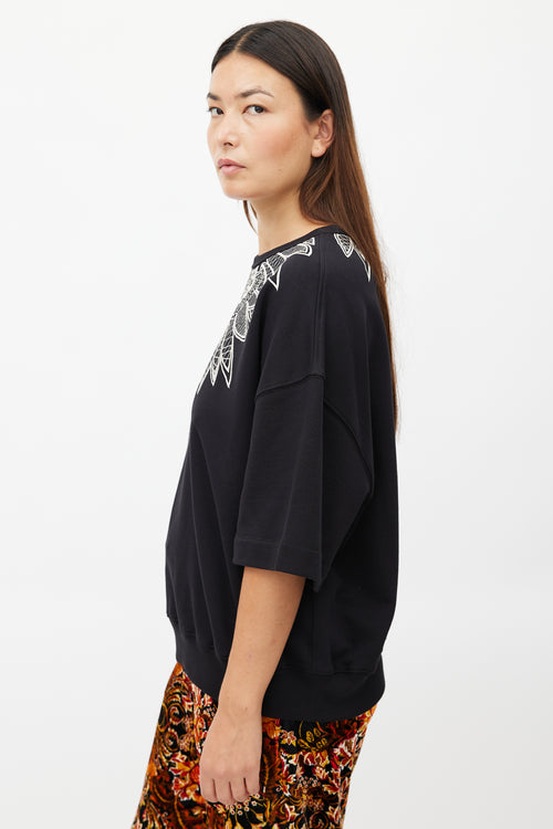 Dries Van Noten Black & White Floral Embroidered Sweatshirt