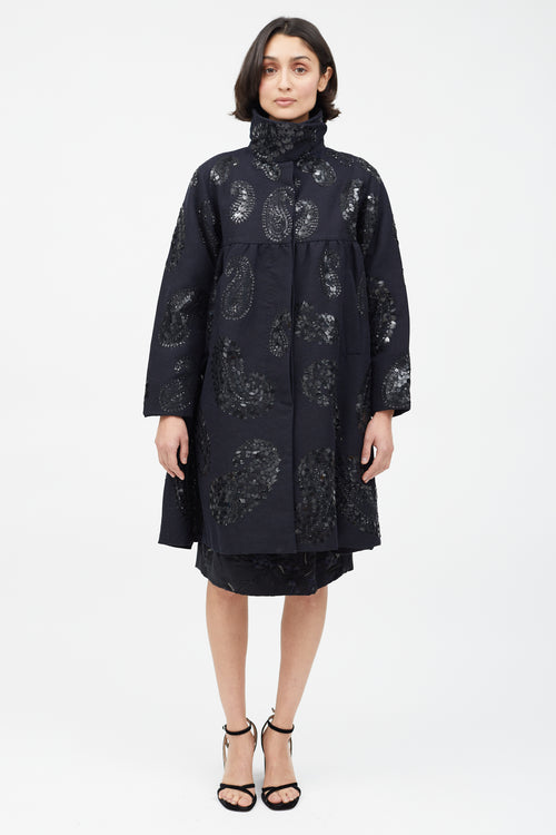 Dries Van Noten Black Wool & Sequin Paisley Coat