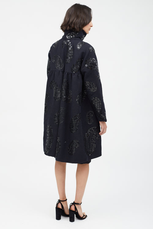 Dries Van Noten Black Wool & Sequin Paisley Coat