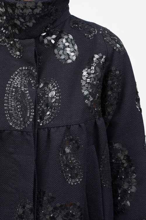 Dries Van Noten Black Wool & Sequin Paisley Coat