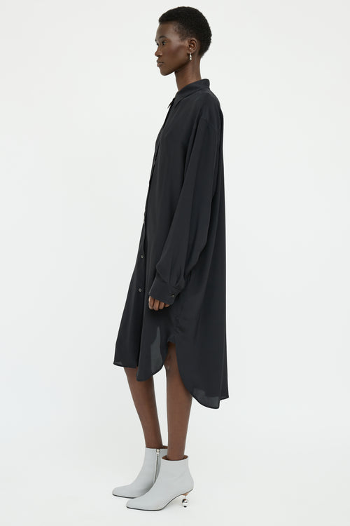 Dries Van Noten Black Multi Colour Long Sleeve Shirt Dress