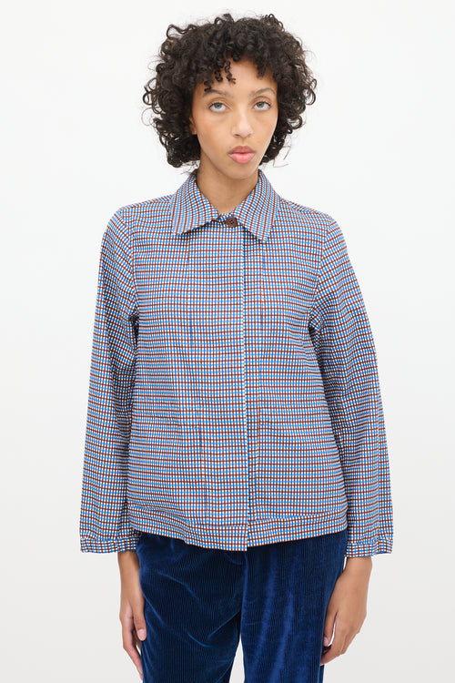 Dries Van Noten Blue & Brown Cotton Check Jacket