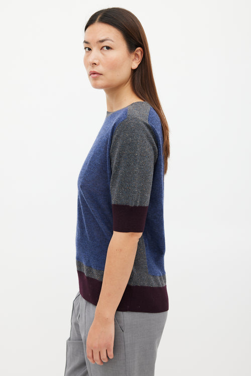 Dries Van Noten Blue & Multicolour Wool Panelled Top