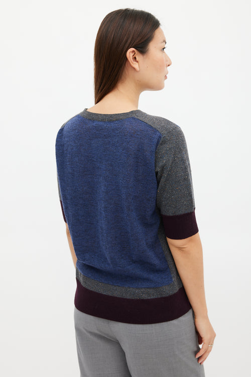 Dries Van Noten Blue & Multicolour Wool Panelled Top