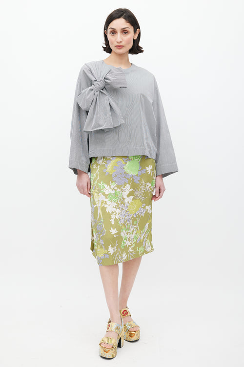 Dries Van Noten Blue & White Pinstripe Bow Front Top