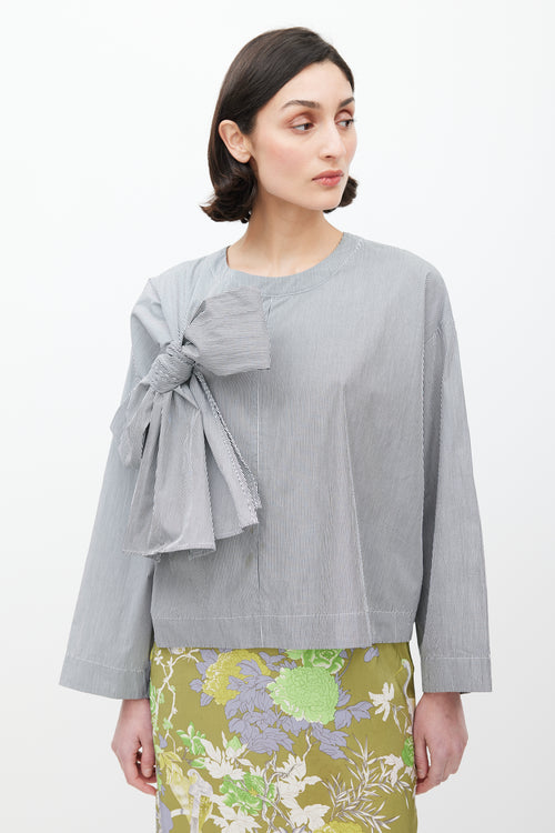 Dries Van Noten Blue & White Pinstripe Bow Front Top