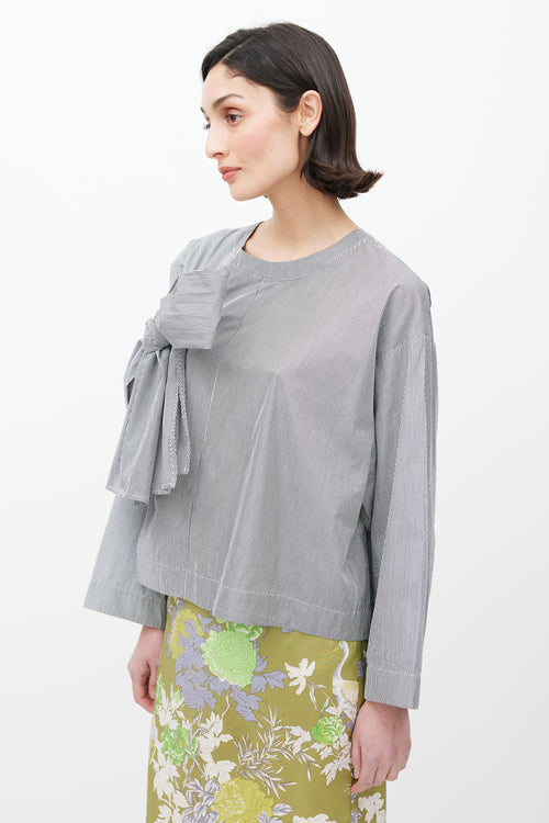 Dries Van Noten Blue & White Pinstripe Bow Front Top