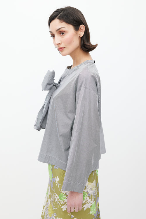 Dries Van Noten Blue & White Pinstripe Bow Front Top
