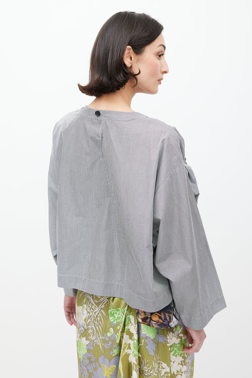 Dries Van Noten Blue & White Pinstripe Bow Front Top