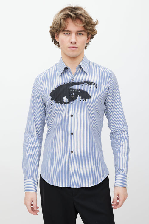Dries Van Noten Blue & White Striped Button Up Shirt