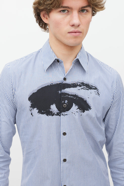 Dries Van Noten Blue & White Striped Button Up Shirt