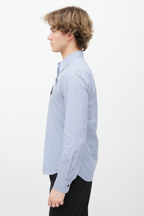 Dries Van Noten Blue & White Striped Button Up Shirt