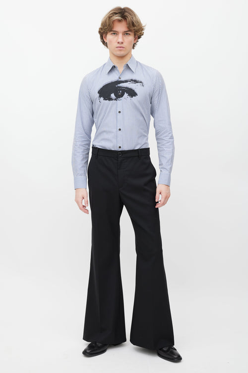 Dries Van Noten Blue & White Striped Button Up Shirt