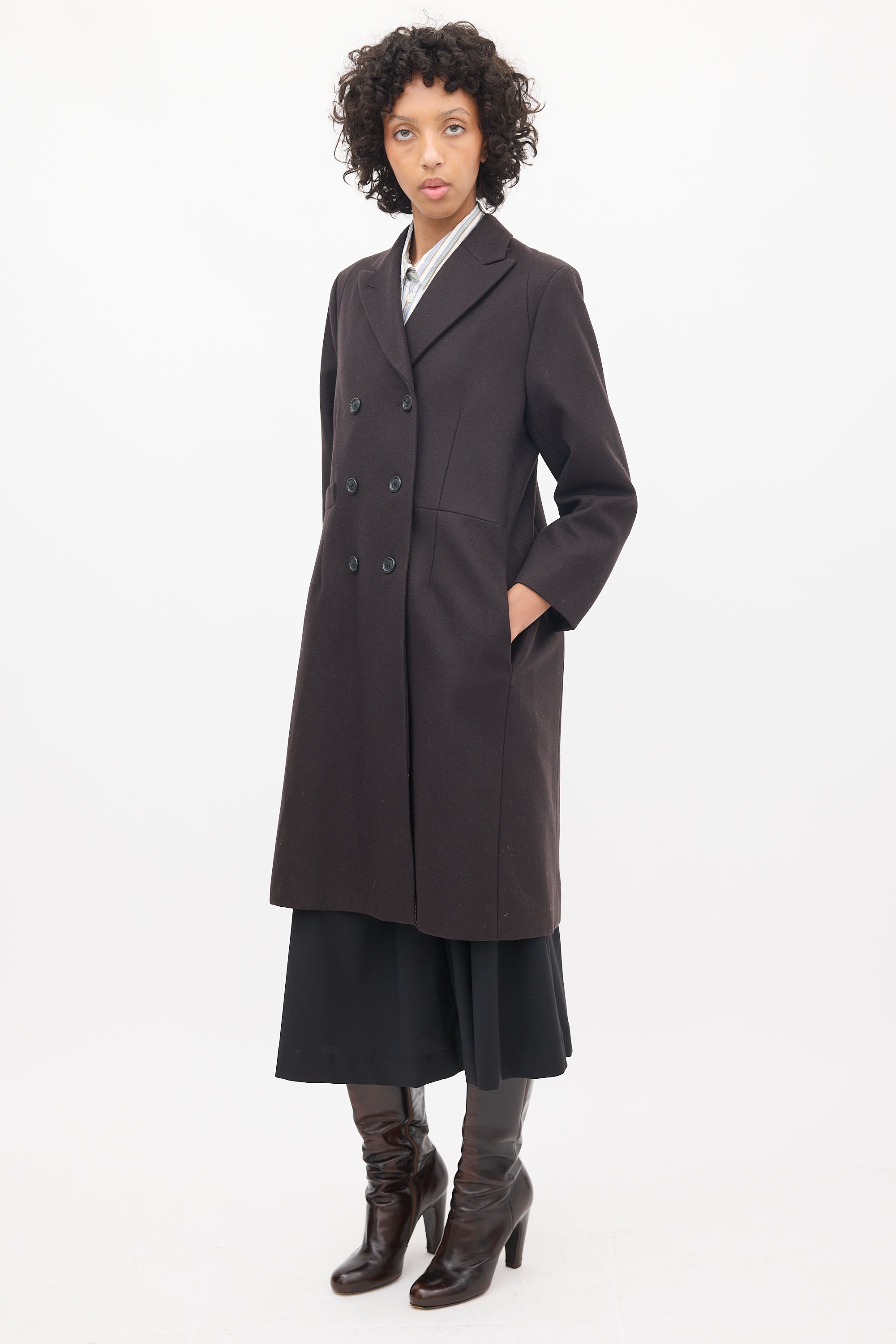 Dries Van Noten Brown Wool Double Breasted Coat