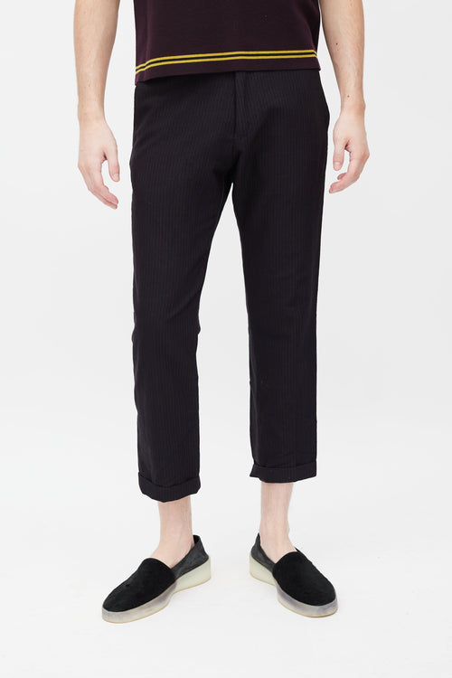 Dries Van Noten Burgundy & Blue Wool Pants