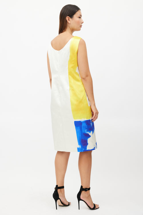 Dries Van Noten Cream & Multicolour Abstract Silk Dress