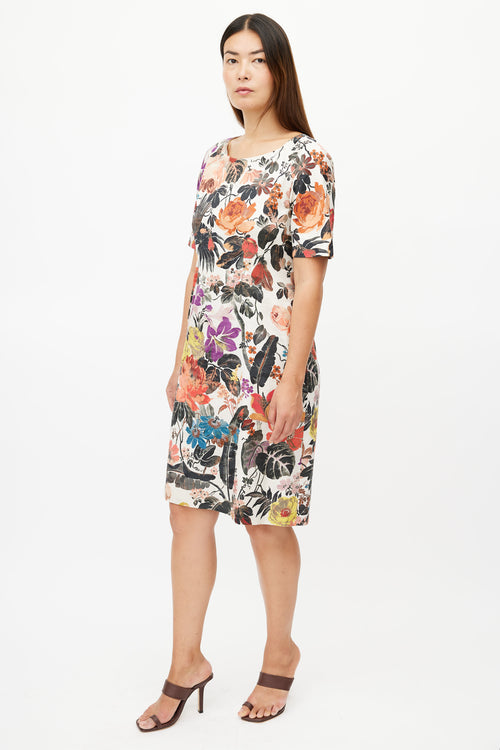 Dries Van Noten Cream & Multicolour Floral Dress