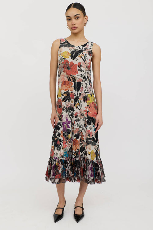 Dries Van Noten Silk Floral Pleated Dress