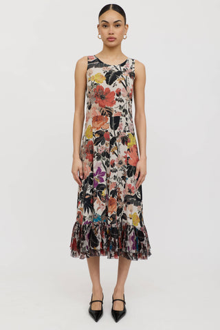 Dries Van Noten Silk Floral Pleated Dress
