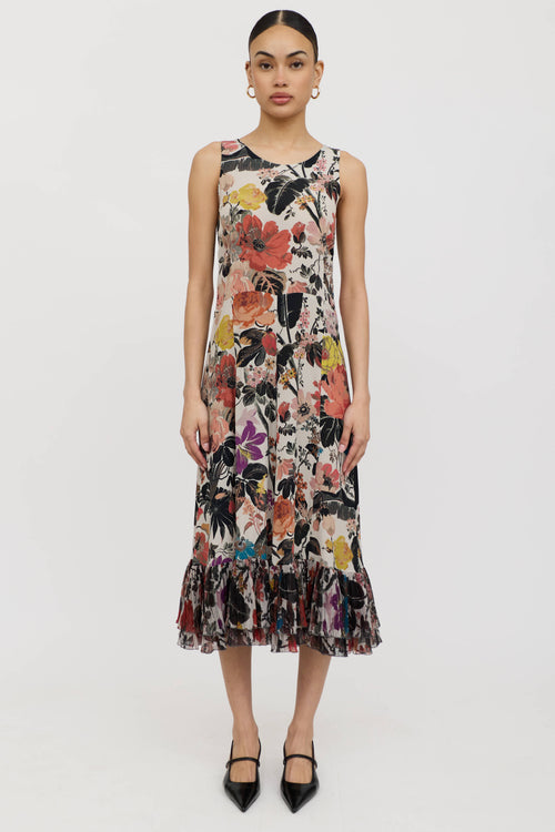 Dries Van Noten Silk Floral Pleated Dress