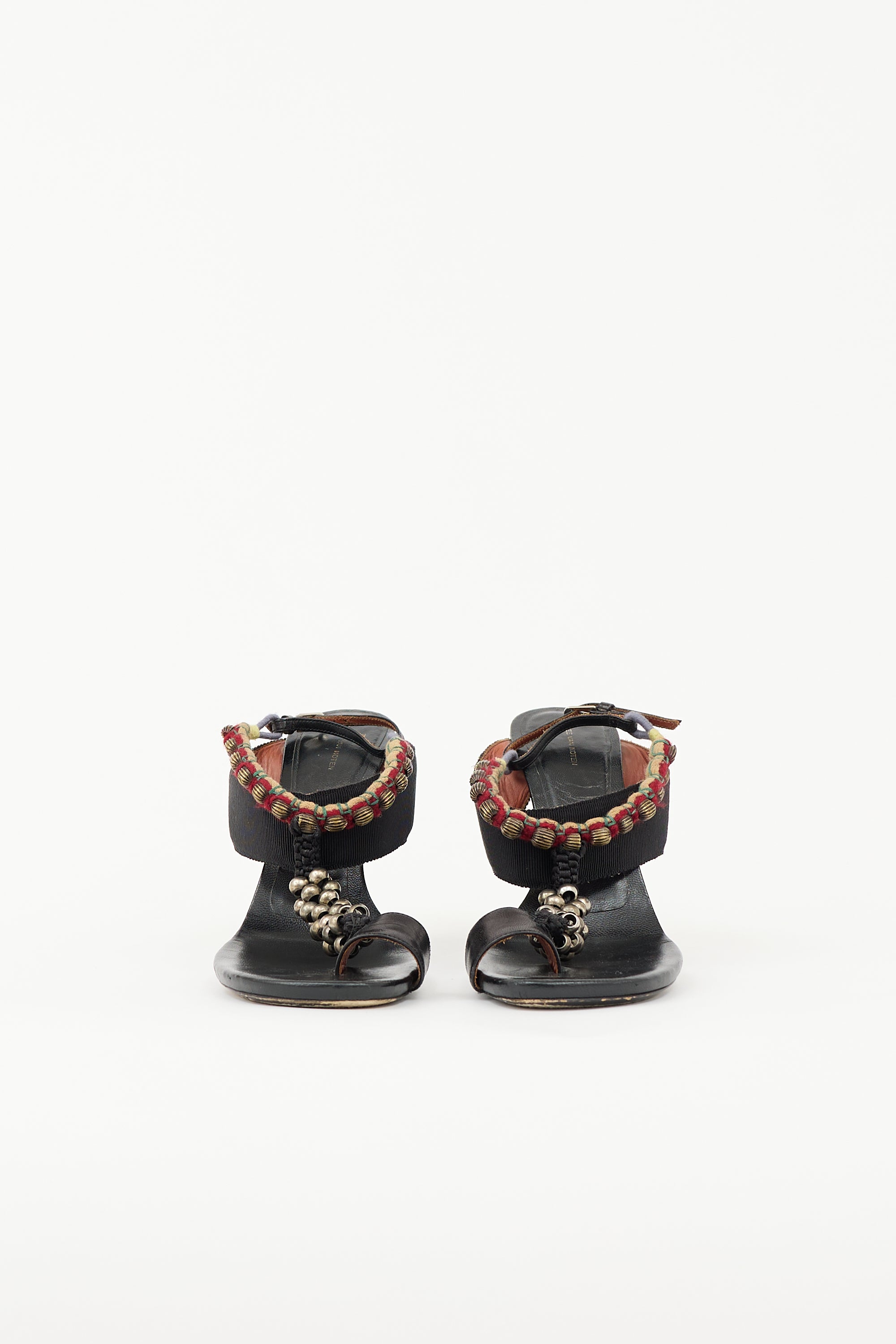 Dries Van Noten Leather Beaded T-Strap Sandal