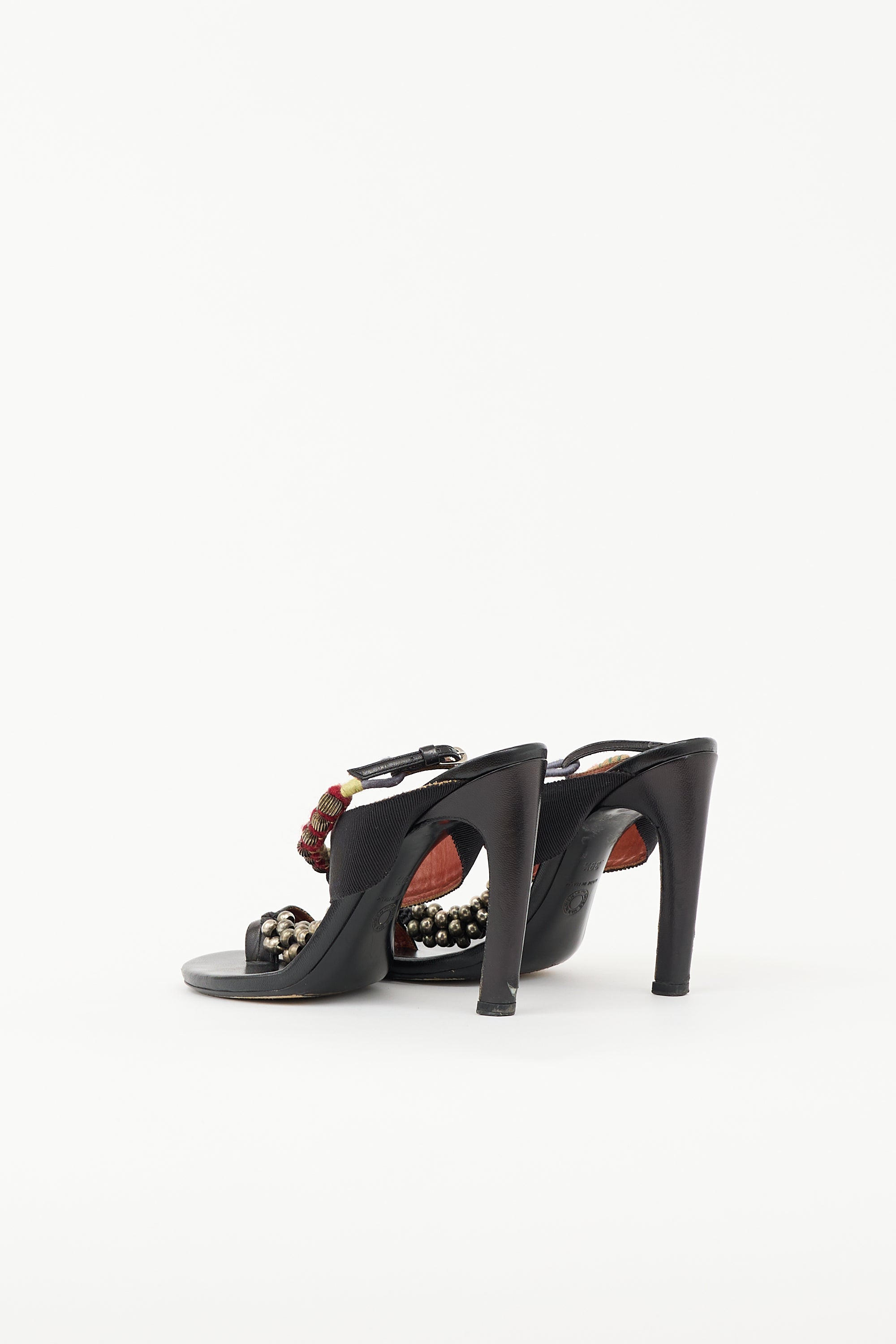 Dries Van Noten Leather Beaded T-Strap Sandal