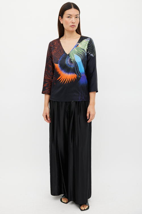 Dries Van Noten FW 2019 Black & Multicolour Printed V-Neck Top