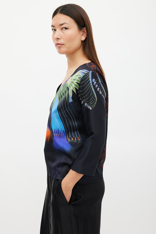 Dries Van Noten FW 2019 Black & Multicolour Printed V-Neck Top