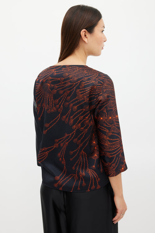 Dries Van Noten FW 2019 Black & Multicolour Printed V-Neck Top