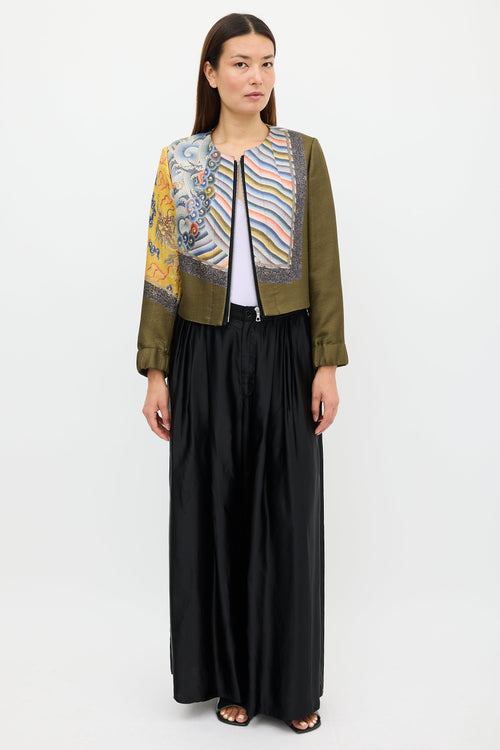 Dries Van Noten Fall 2012 Green & Multi Silk Print Zip Jacket