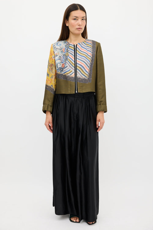 Dries Van Noten Fall 2012 Green & Multi Silk Print Zip Jacket