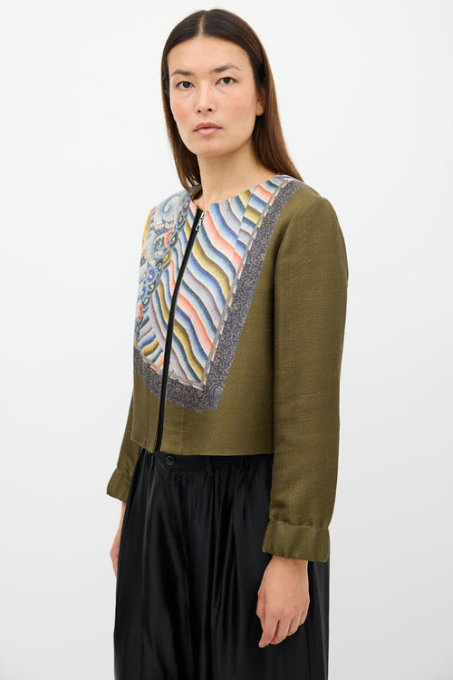 Dries Van Noten Fall 2012 Green & Multi Silk Print Zip Jacket