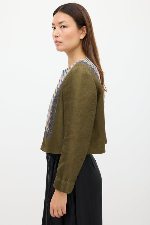 Dries Van Noten Fall 2012 Green & Multi Silk Print Zip Jacket