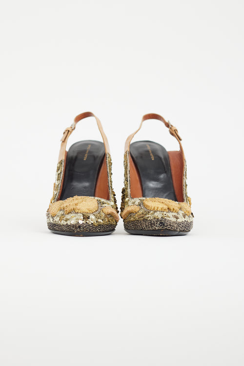 Dries Van Noten Gold & Black Embroidered Slingback Heel